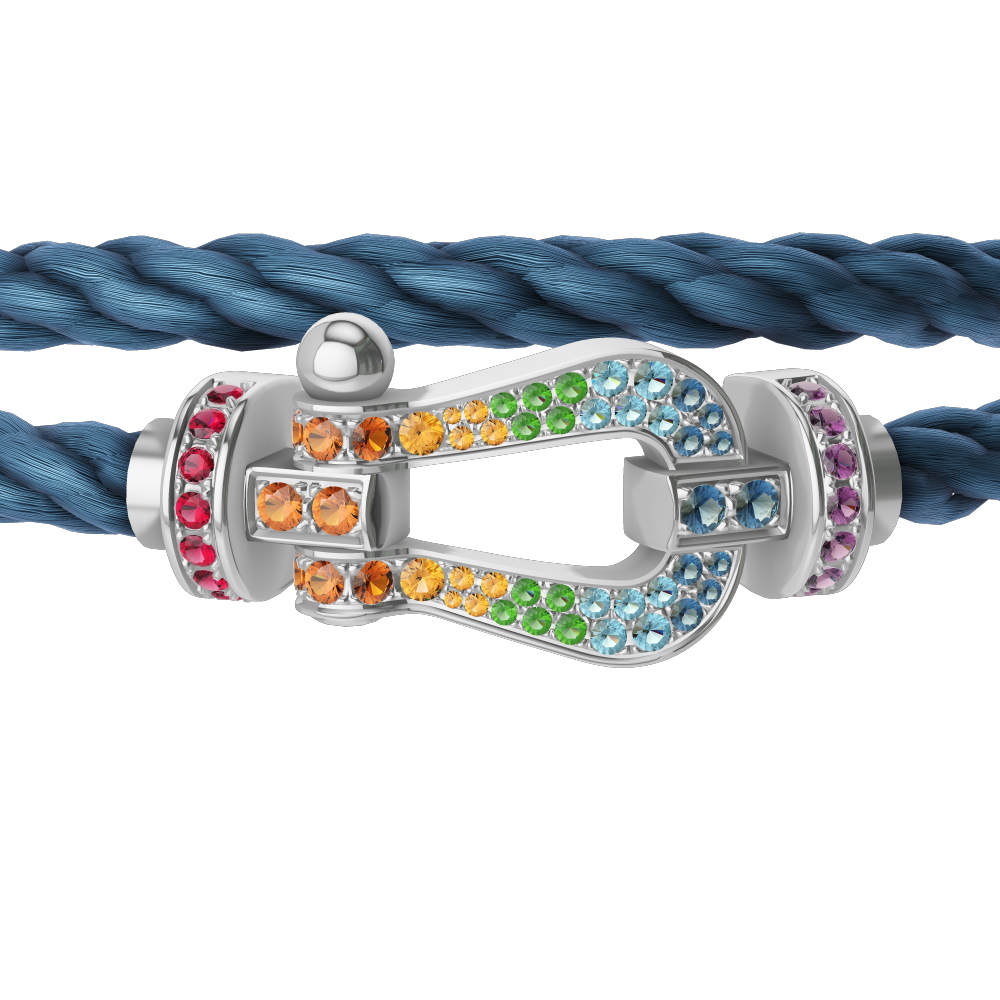 FRED FORCE 10 BRACELET Stainless steel and gold plating WHITE GOLD AND COLORED STONES LARGE MODEL