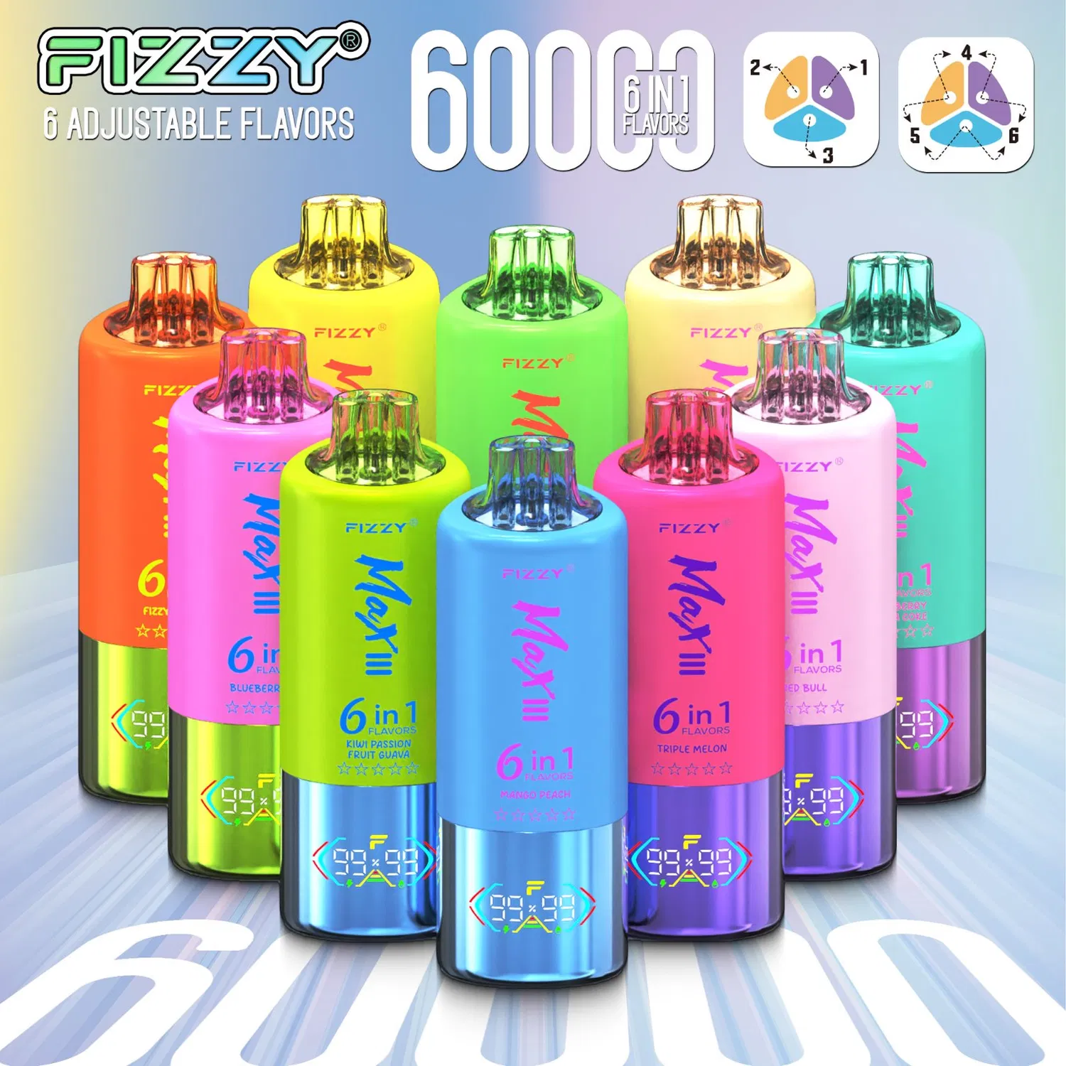10PCS - Fizzy 60K 60ml 5% 6-in-1 Flavor Disposable Vape