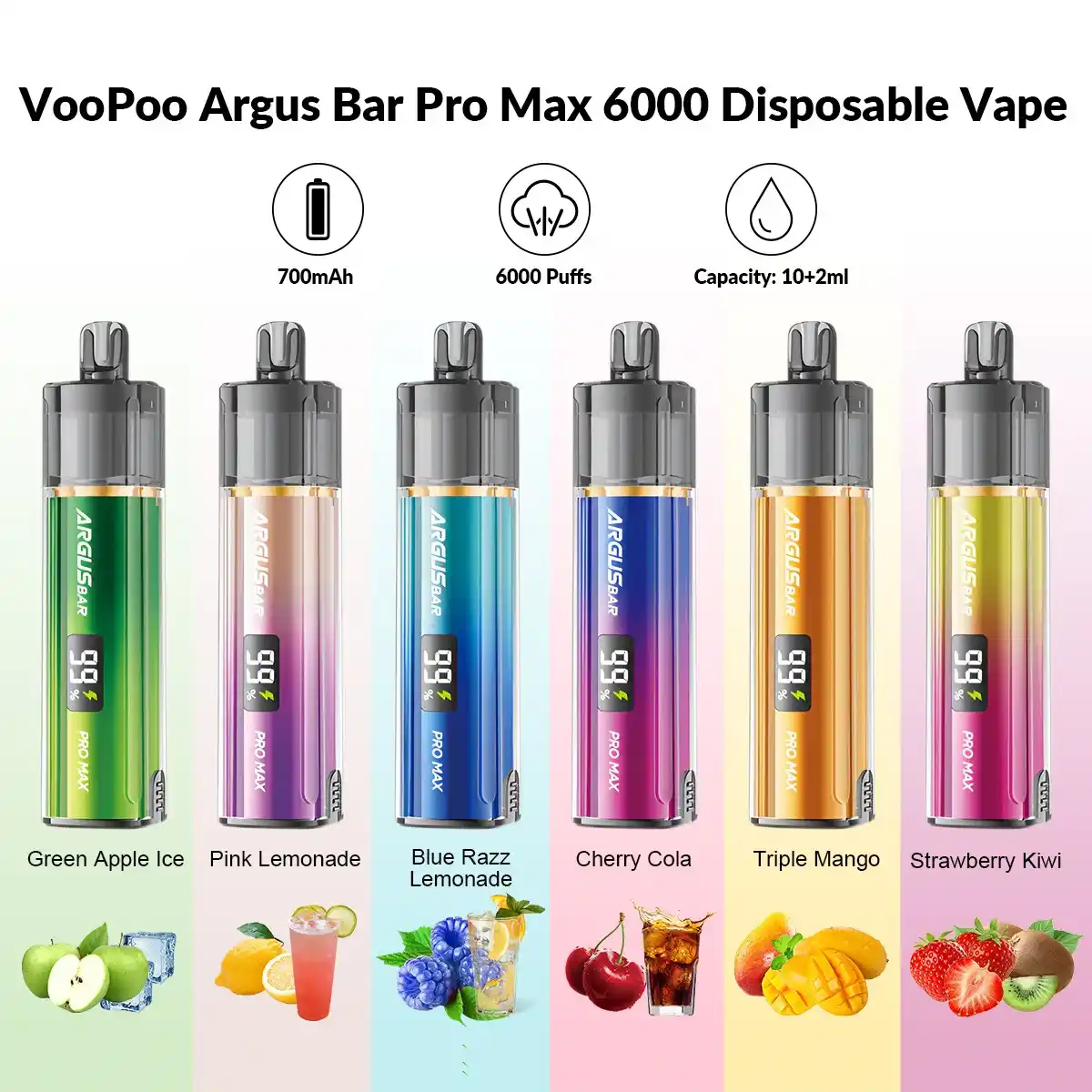 5PCS - Argusbar 6000 Puffs 12ml 2%