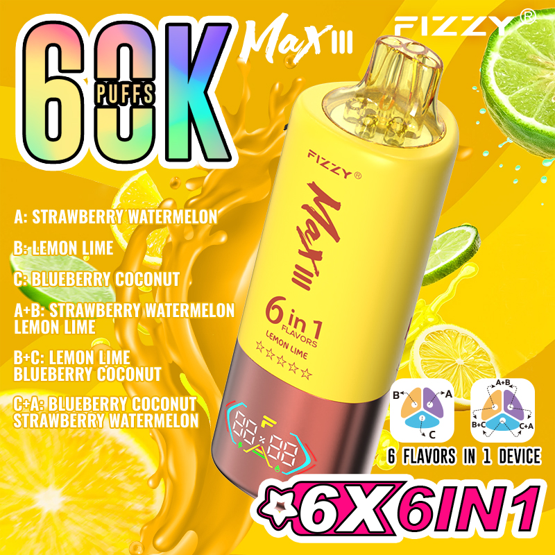 Fizzy 60K Disposable Vape 60ml 5% 6-in-1 Flavor System