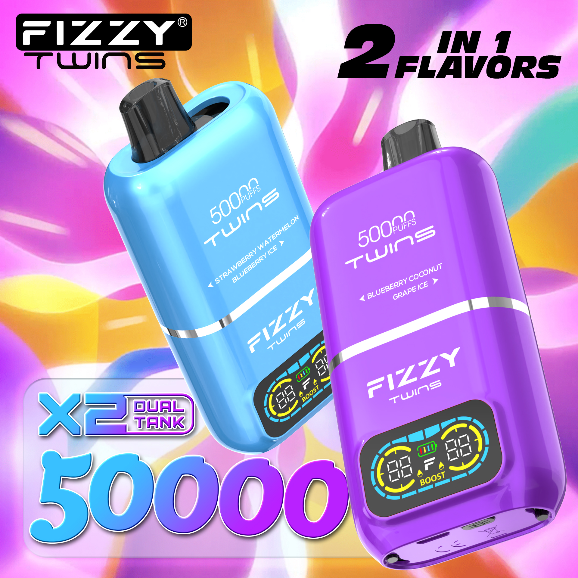 Fizzy 50K Disposable Vape 50ml 5% Dual Flavor 2-in-1