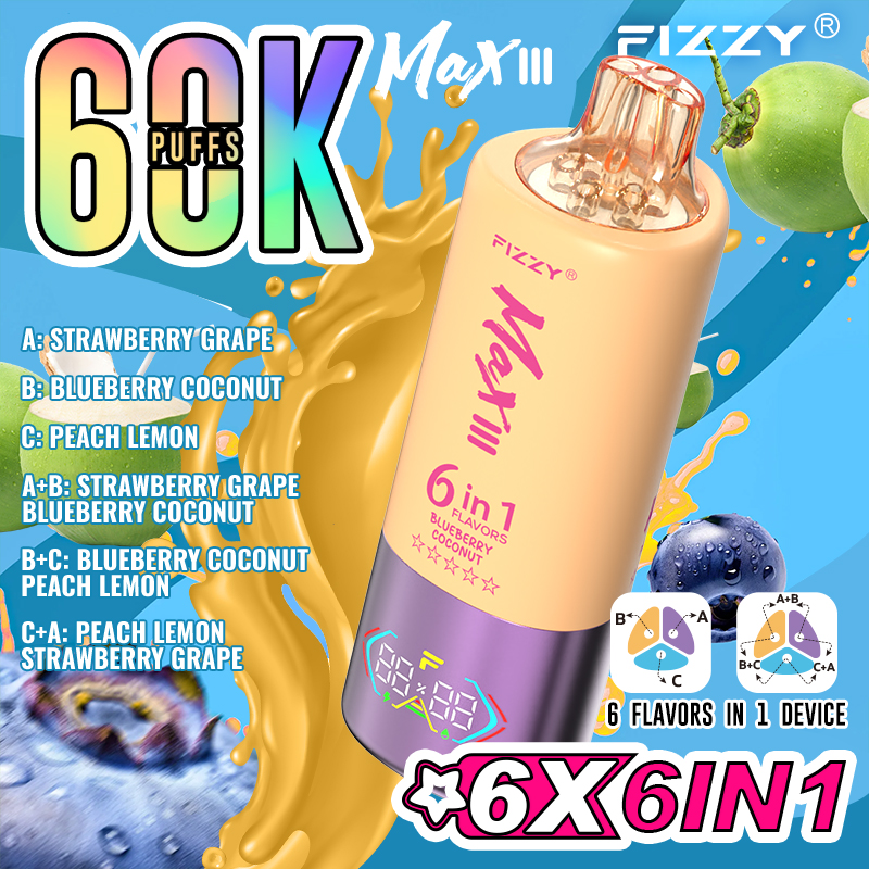 Fizzy 60K Disposable Vape 60ml 5% 6-in-1 Flavor System