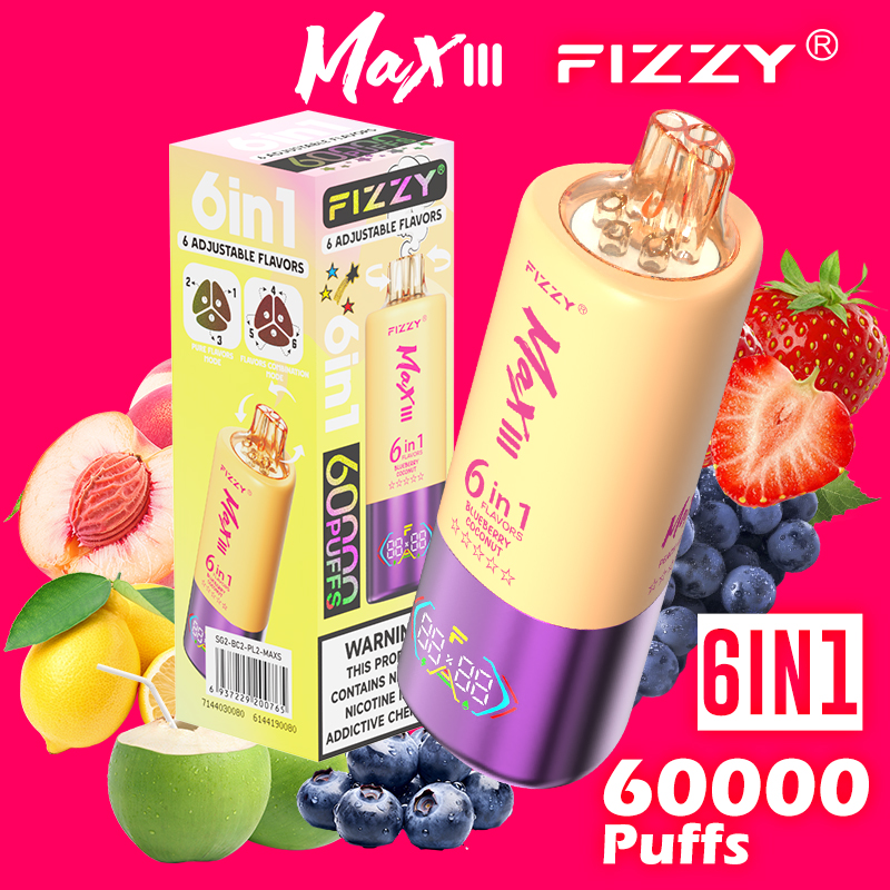 Fizzy 60K Disposable Vape 60ml 5% 6-in-1 Flavor System(US Warehouse)