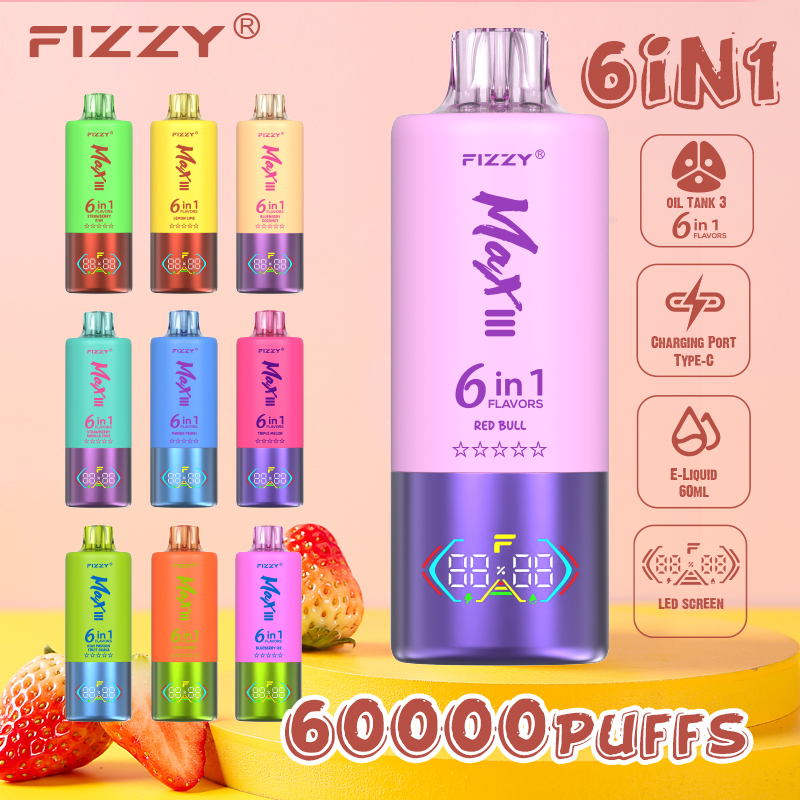 Fizzy 60K Disposable Vape 60ml 5% 6-in-1 Flavor System(US Warehouse)