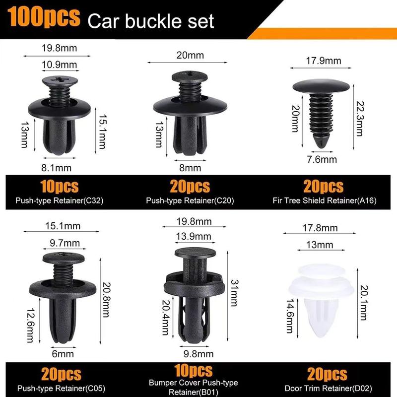 HE26 100pcs Universal Expansion Screw Clips Set for Automobiles Mudguard Leaf Plates Door Panel Clips C05 C20 C32 B01 D02 A16 Car Accessories