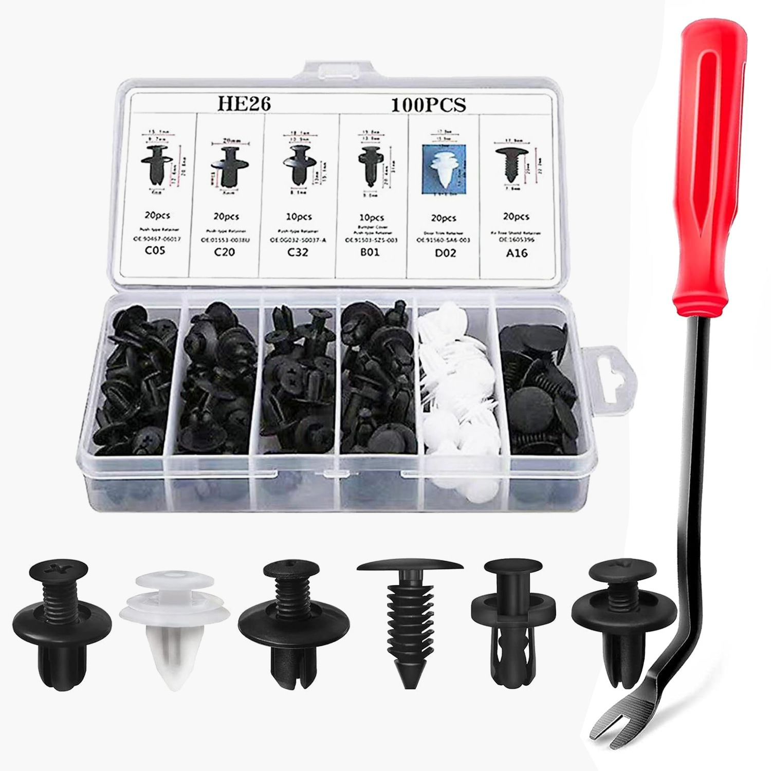 HE26 100pcs Universal Expansion Screw Clips Set for Automobiles Mudguard Leaf Plates Door Panel Clips C05 C20 C32 B01 D02 A16 Car Accessories