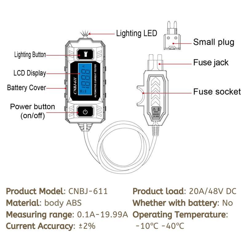Car Circuit Probe Tester, Automobile Current Tester, Fuse Tester Max 48V, Fault Test Tool