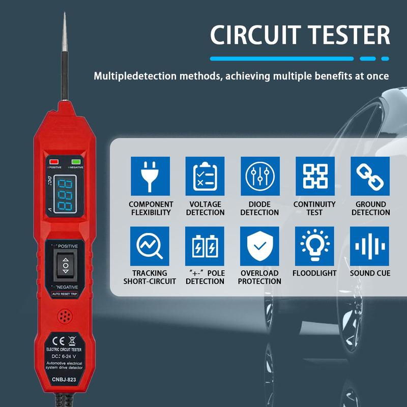Professional Automotive Circuit Tester & Power Probe - DC 3.5-36V Digital Electric System Diagnostic Tool with LCD Display & Flashlight (15ft Cable)