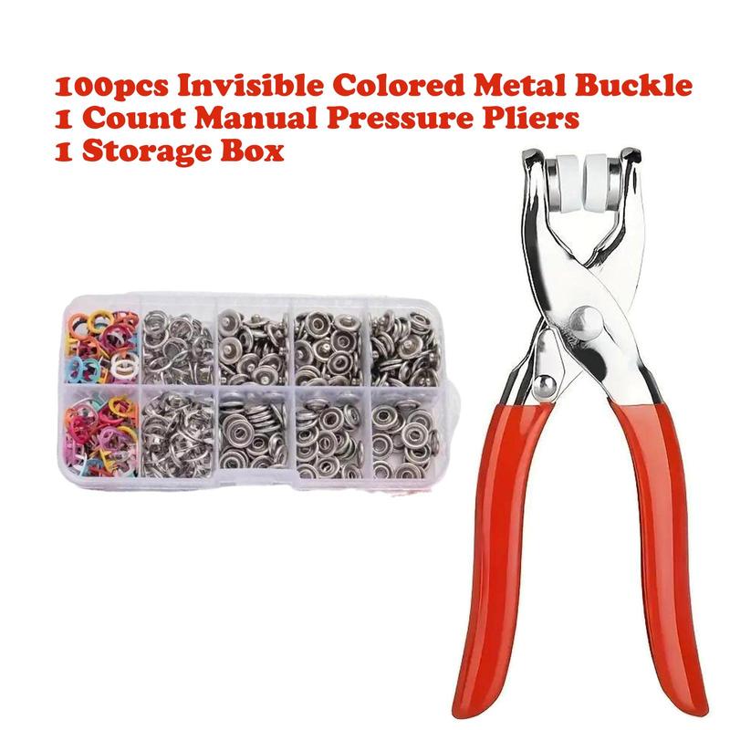 Including 100pcs Invisible Colored Metal Buckle & 1 Count Manual Pressure Pliers,Household Sewing Accessories