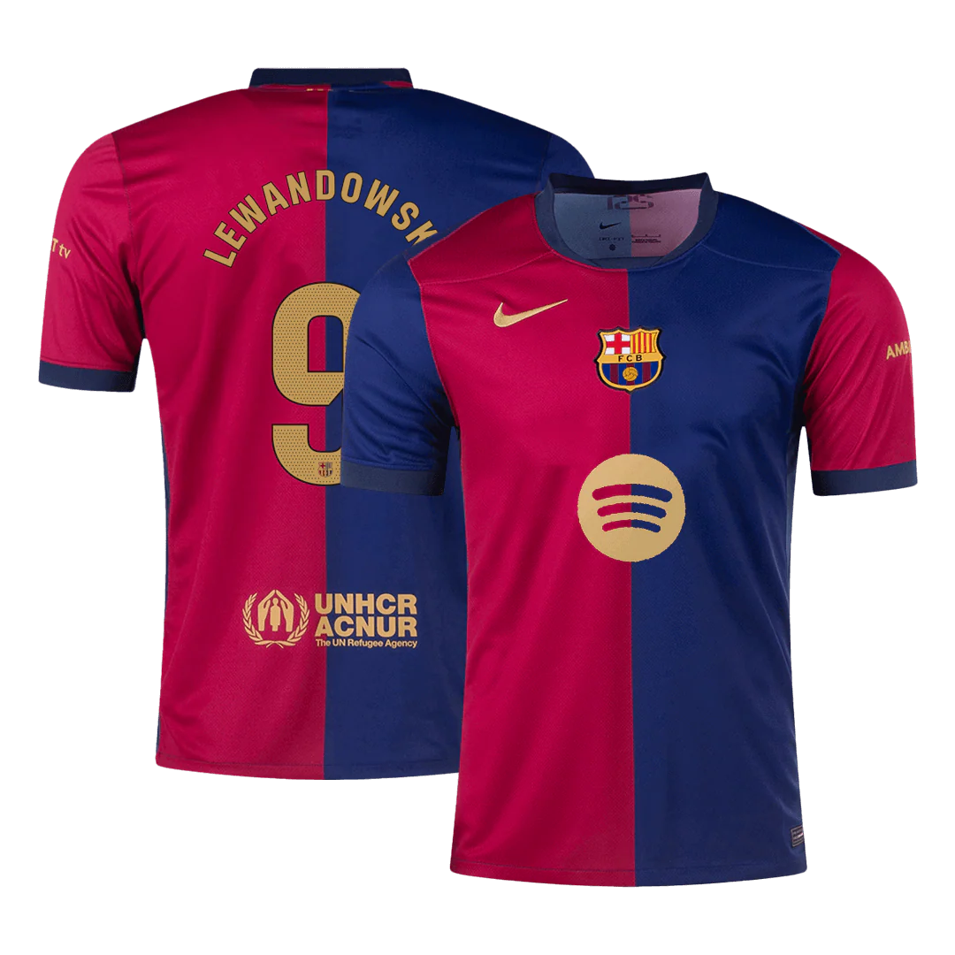 LEWANDOWSKI #9 Barcelona Home Soccer Jersey 2024/25- Spotify Logo Without Text