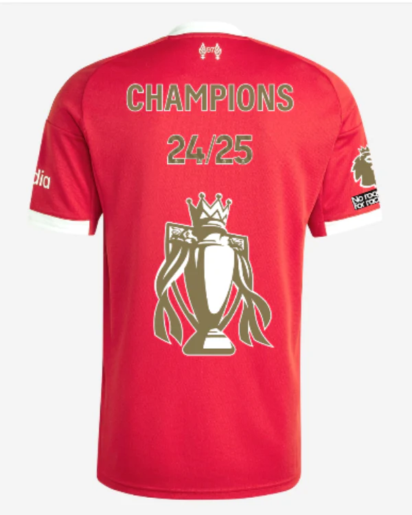 Liverpool Home Soccer Jersey 2025/26 - CHAMPIONS 24/25 & Gold Trophy & Insignia