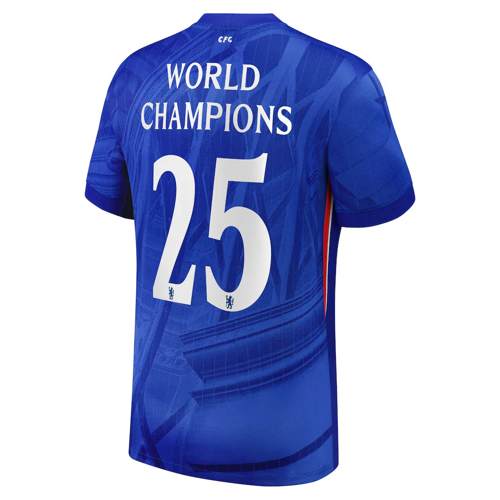Player Version Chelsea Cup Home Soccer Jersey2025-26 with World Champions 25 printing - Slim Fit