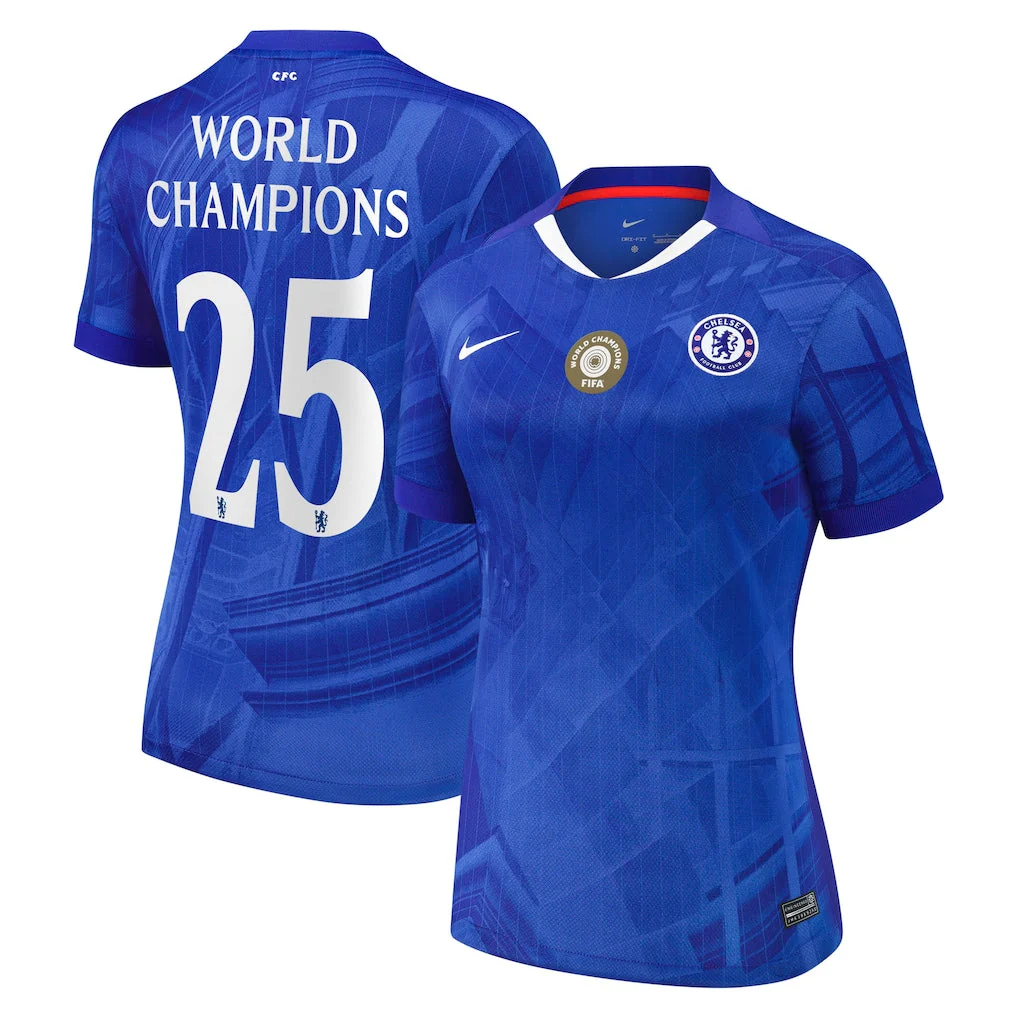 Women's Chelsea Cup Home Soccer Jersey 2025/26 with World Champions 25 chest badge