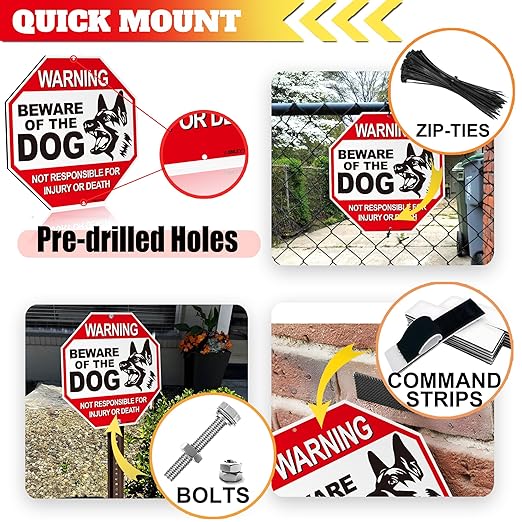 Beware of The Dog Aluminum Warning Sign 12x12 Inch, No Responsible for Injury or Death, UV Protected Weatherproof Outdoor Metal Sign