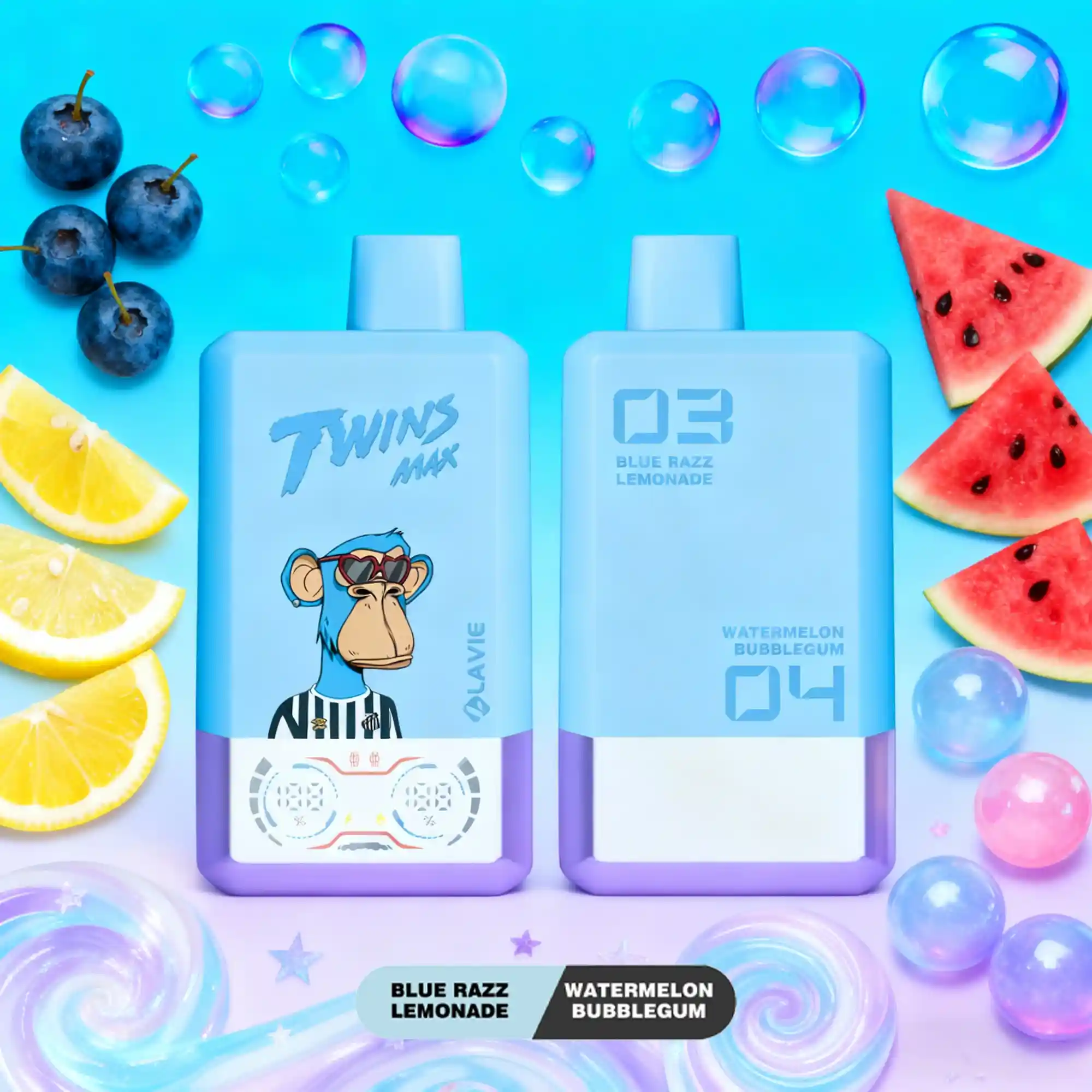 LAVIE TWINS MAX 70000 PUFFS Blue Razz Lemonade & Watermelon Bubblegum