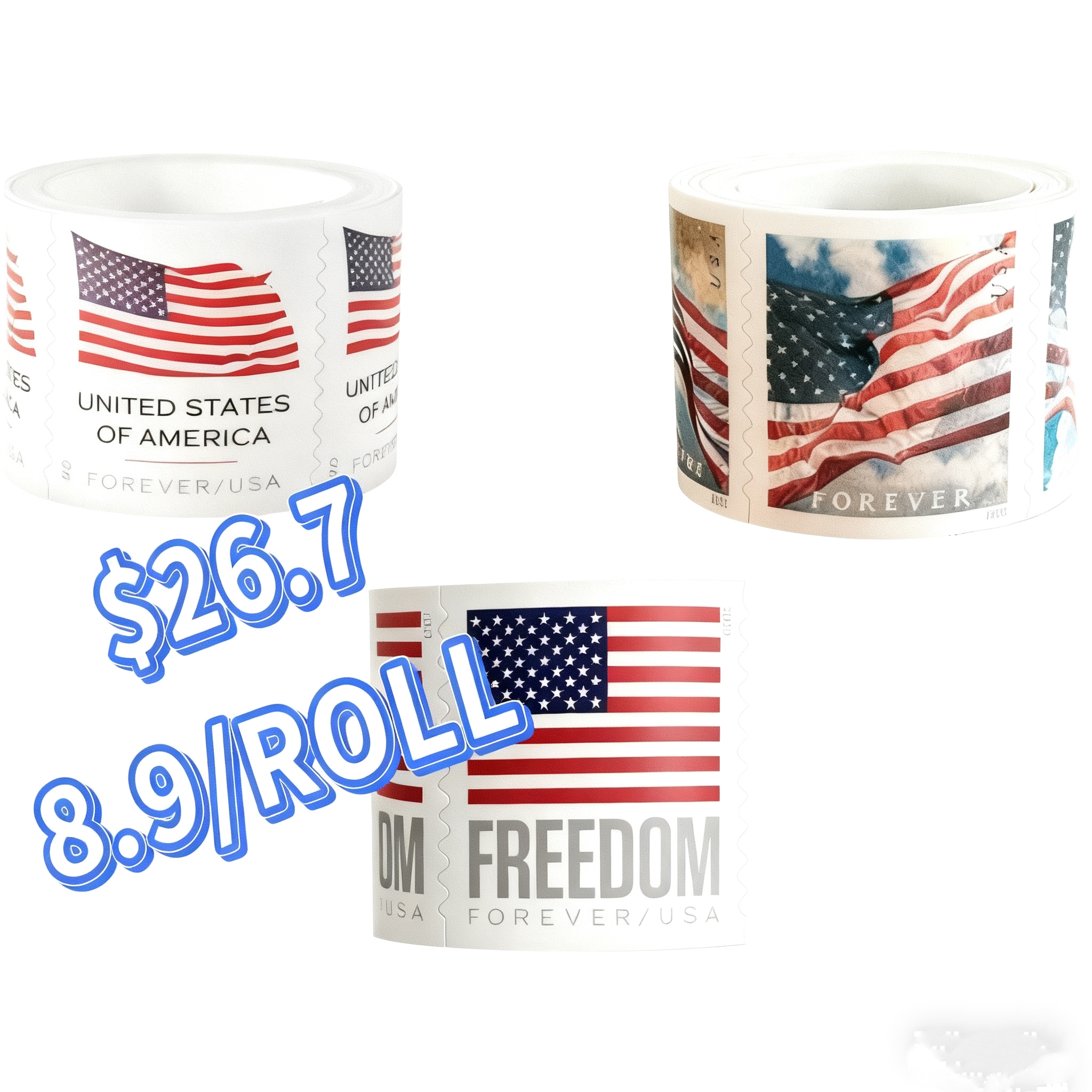 2025 U.S. Flag Stamps 1 Roll + 2024 U.S. Flag Stamps 1 Roll+ 2023 U.S. Flag Stamps 1 Roll