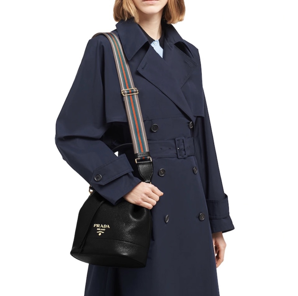 Prada Vitello Phenix Leather Drawstring Bucket Shoulder Bag - KAIROO