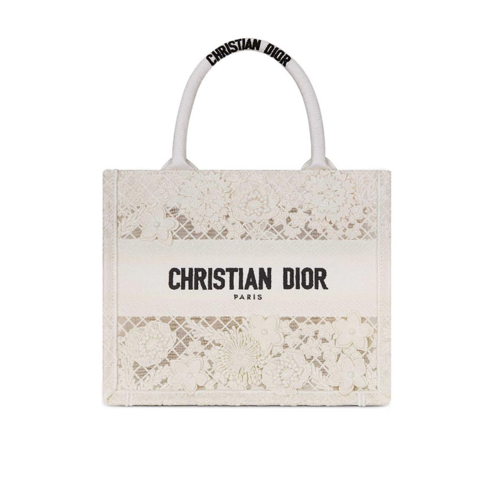 Dior Book Tote Small Lace Floral Embroidery Bag / Top Version - KAIROO