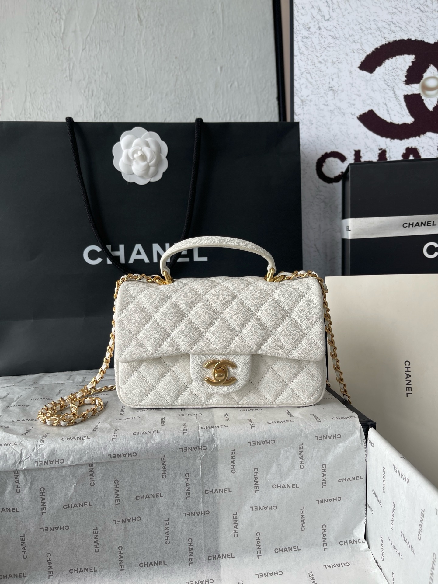 Chanel CF Classic Mini Flap Diamond Quilted Caviar Top Handle Bag /10A - KAIROO