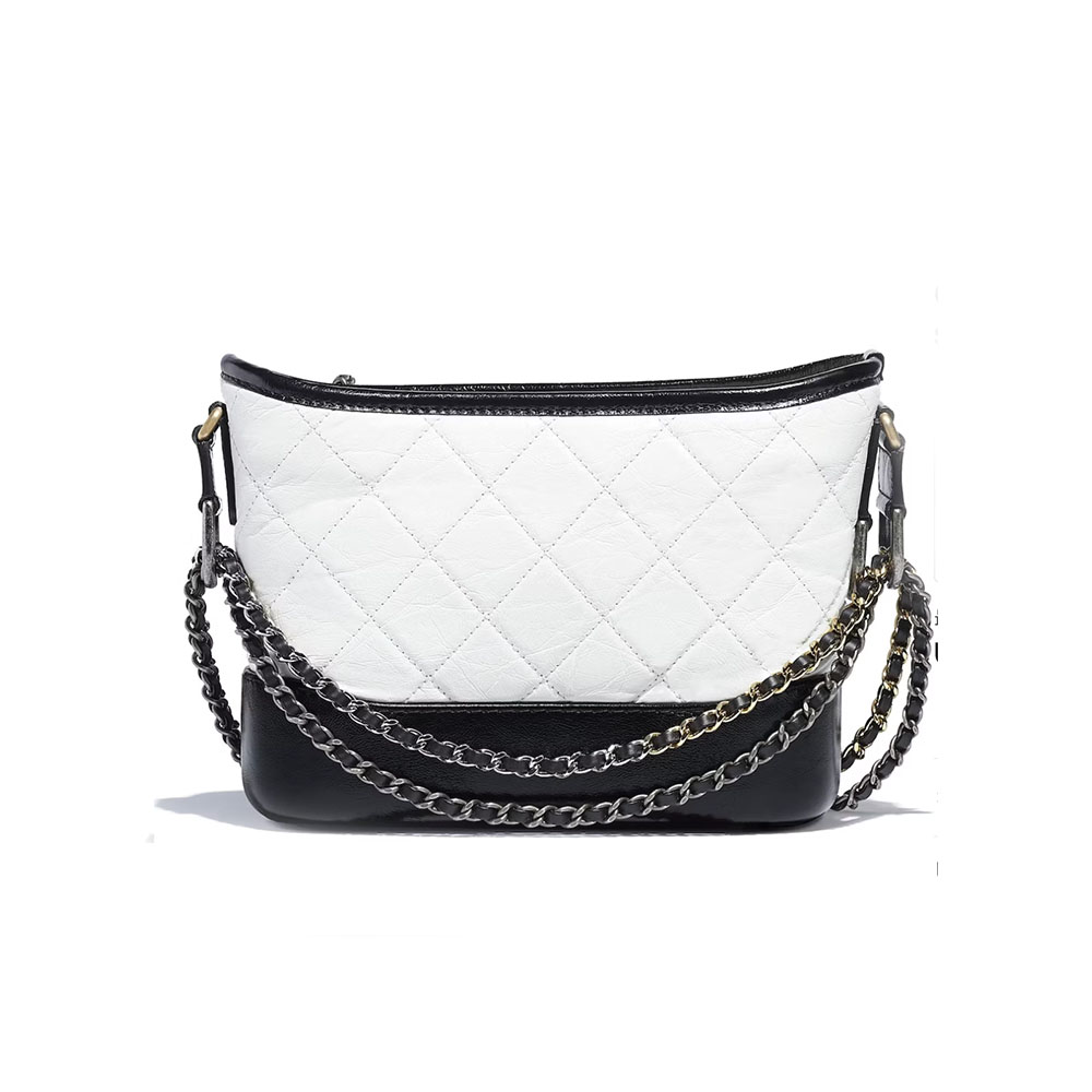 Chanel Small Diamond Quilted Aged Calf Two-Tone Two-Tone Chain Hobo Bag - KAIROO