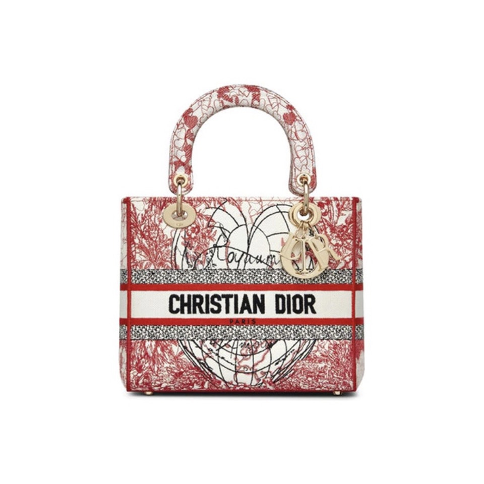 Dior Lady D-Lite Red Heart Graffiti Printed Canvas Crossbody Bag /10A - KAIROO