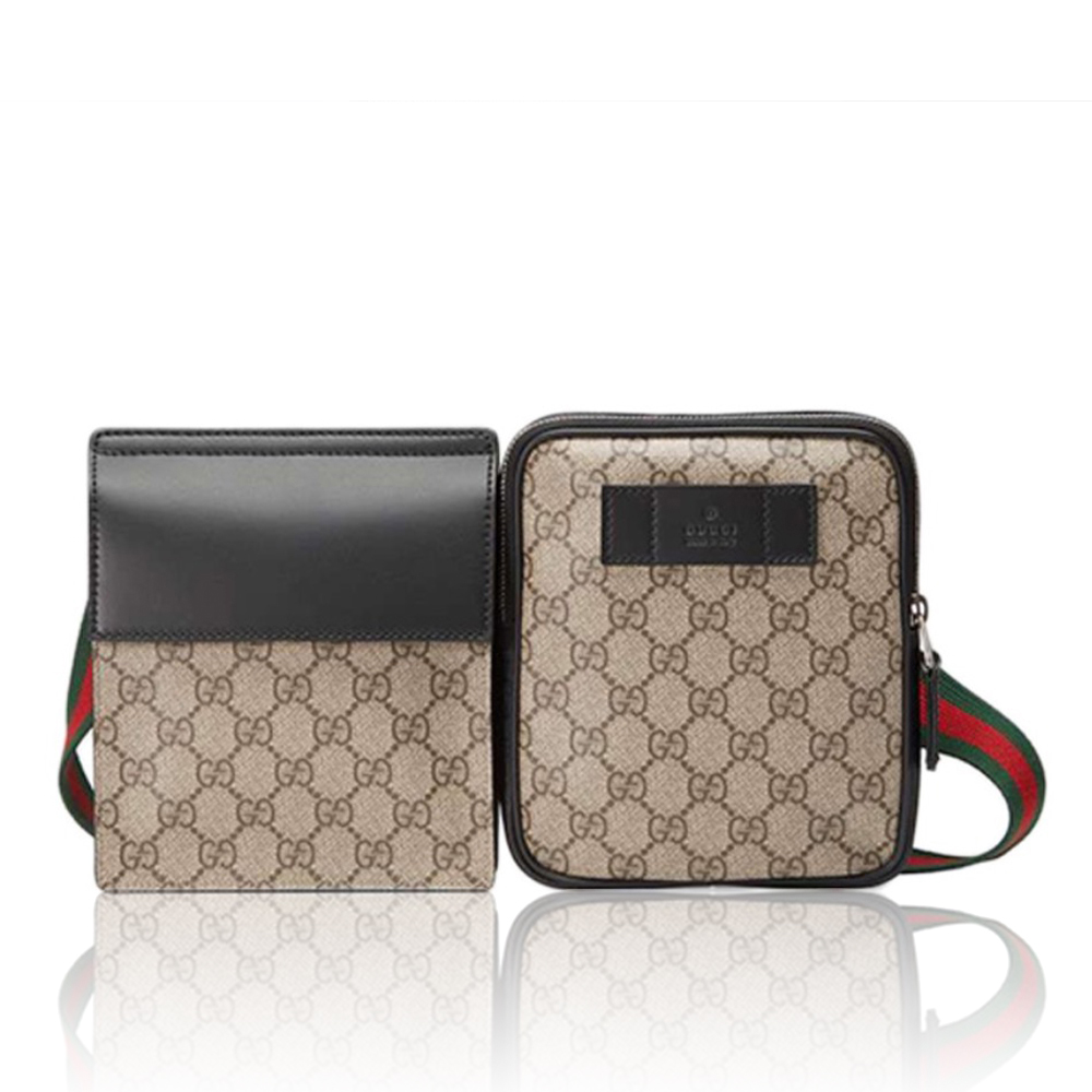 GUCCI GG Supreme Double Pouch Belt Bag Crossbody Bag - KAIROO