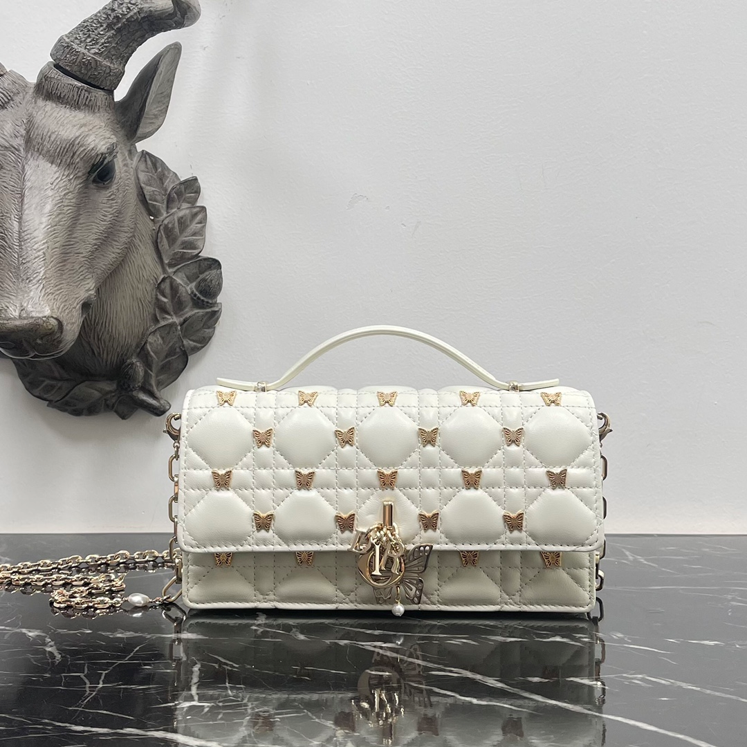 DIOR Miss Dior Lambskin Cannage Butterfly Studded Rectangular Flap Handle Crossbody Bag/10A - KAIROO