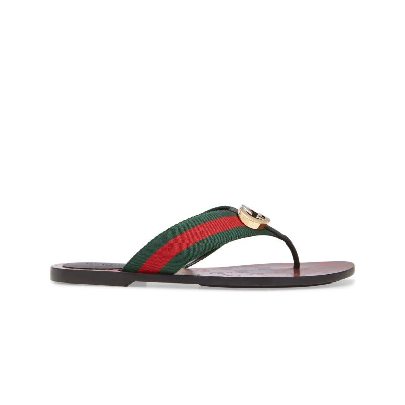 GUCCI Thong Sandal with Web Stripe and Double G - KAIROO