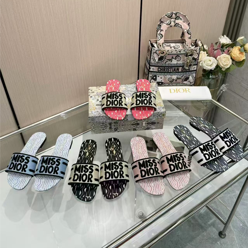 Dior Dway Miss Dior Allover Motif Embroidered Slide Sandals /Multiple Colors - KAIROO
