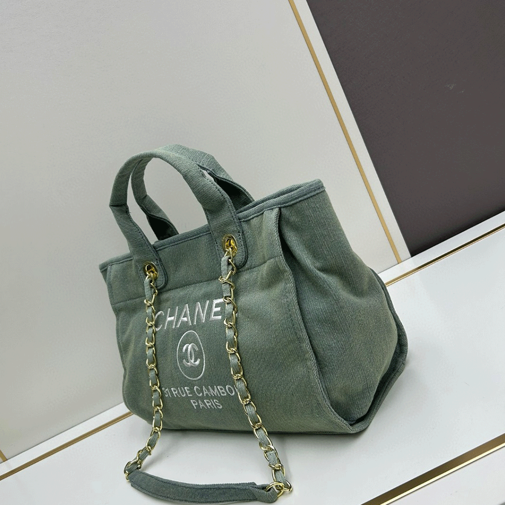 Chanel 31 Rue Cambon Denim Embroidered Canvas Chain Tote Bag - KAIROO