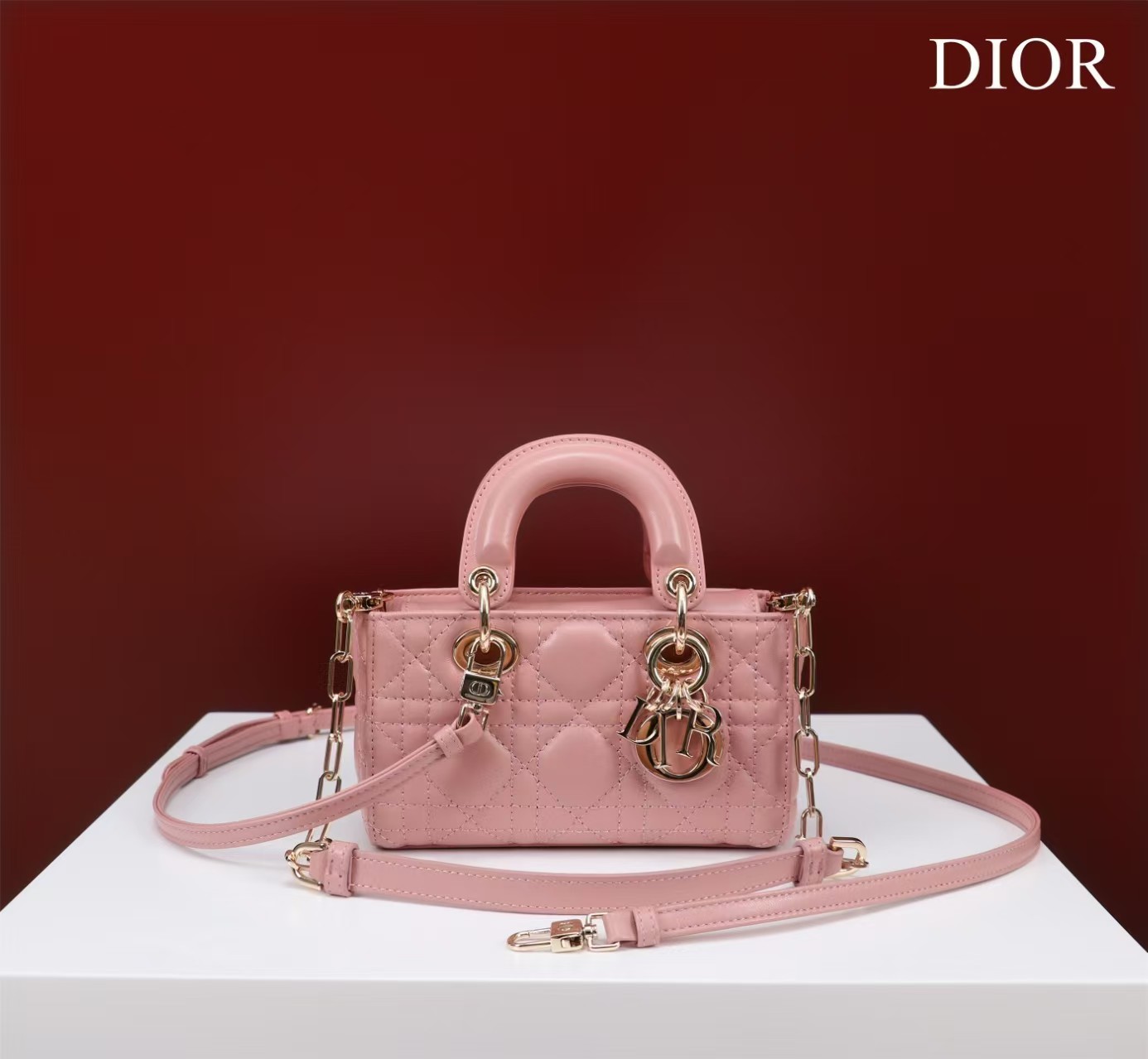 Dior Lady D-Joy  Powder Pink Cannage Lambskin Micro Dior Handle Horizontal Lady Bag - KAIROO