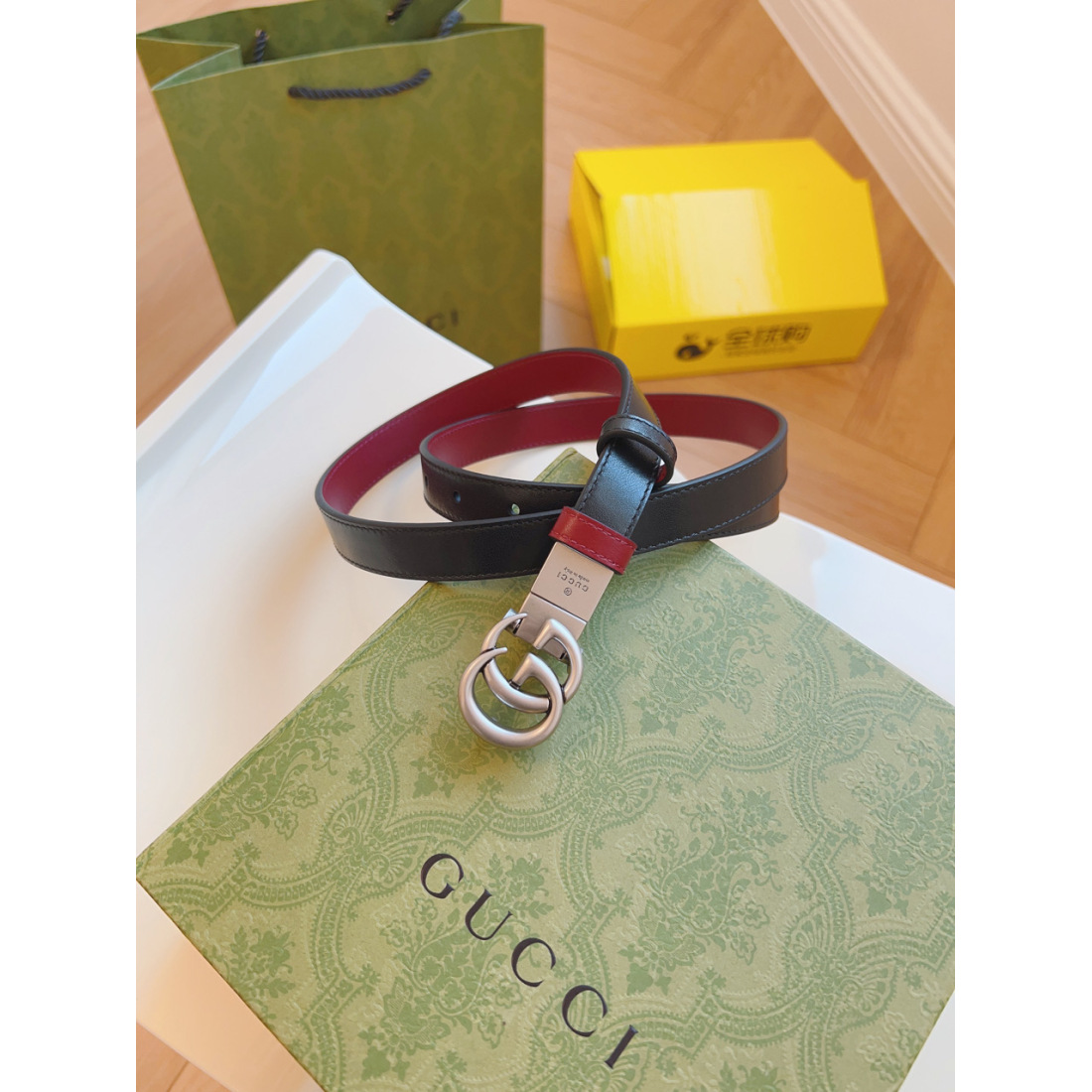 GUCCI 20MM Smooth Double G Thin Double G Buckle Leather Belt - KAIROO