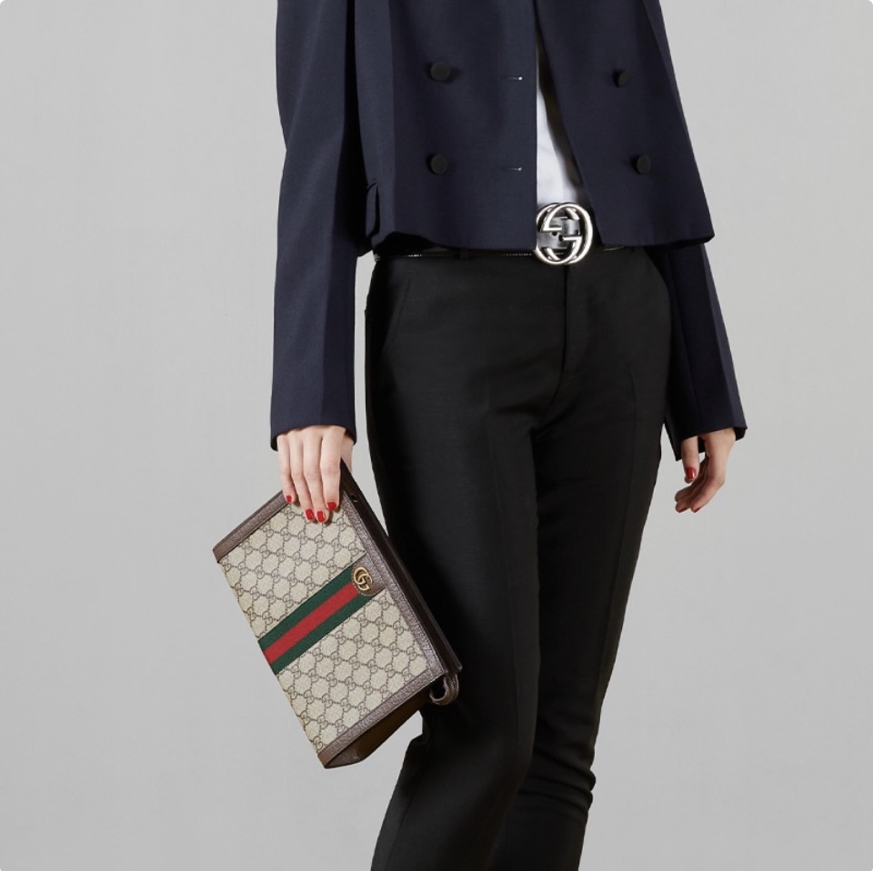 GUCCI Ophidia Monogram Portfolio Pouch Canvas Pouch with Web Stripe Wallet - KAIROO