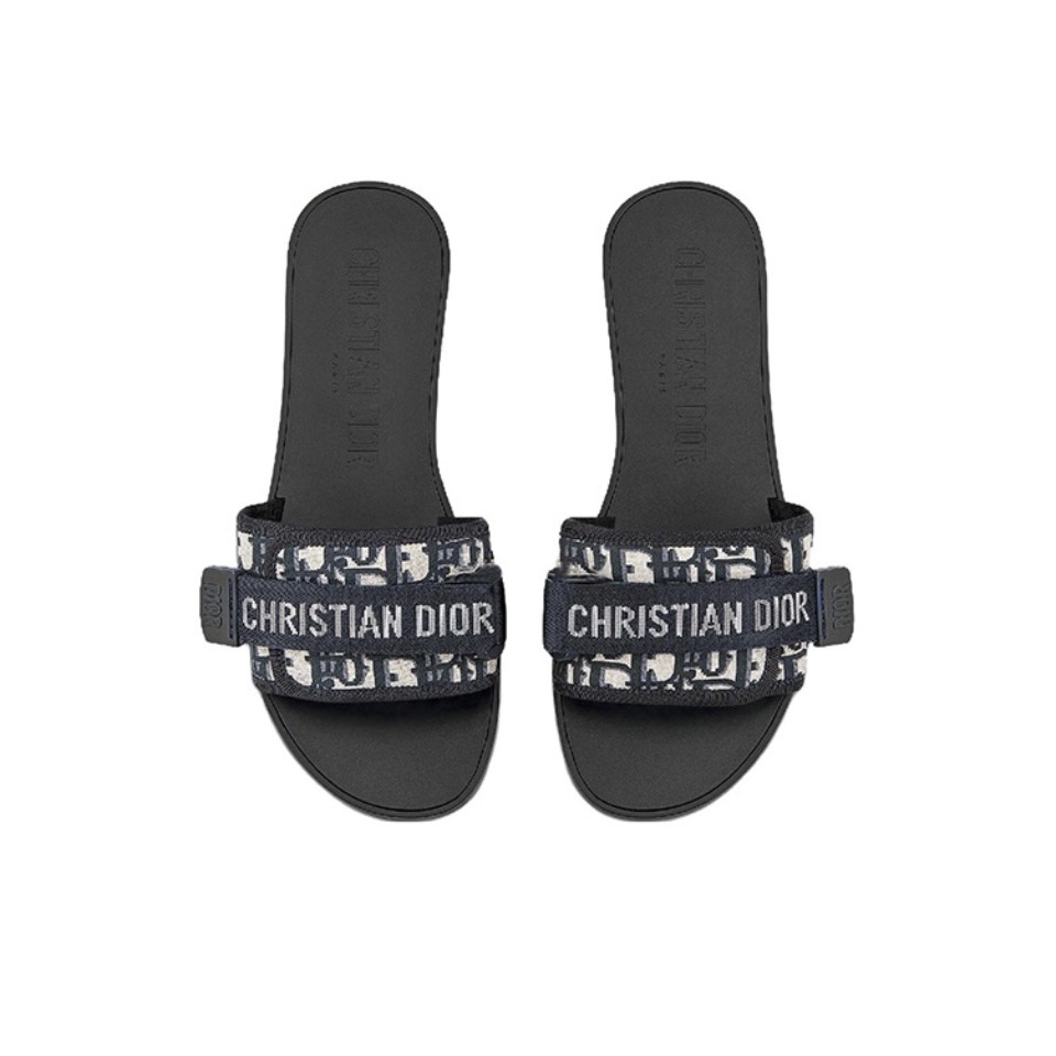Dior Dway Oblique Jacquard Adjustable Webbing Flat Slide Slippers Sandals - KAIROO