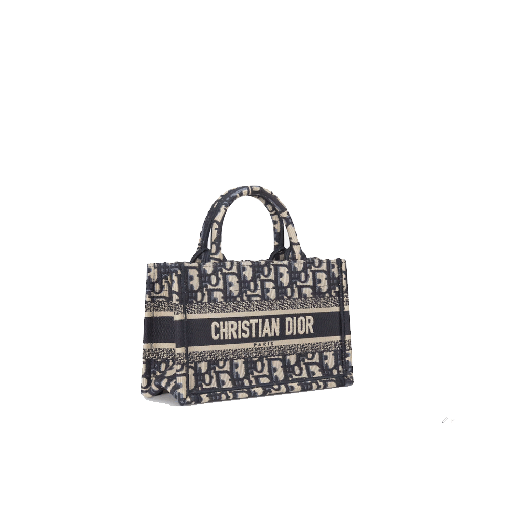 Dior Mini Book Tote Navy Oblique Jacquard Embroidery Mini Tote Bag (with Strap) - KAIROO