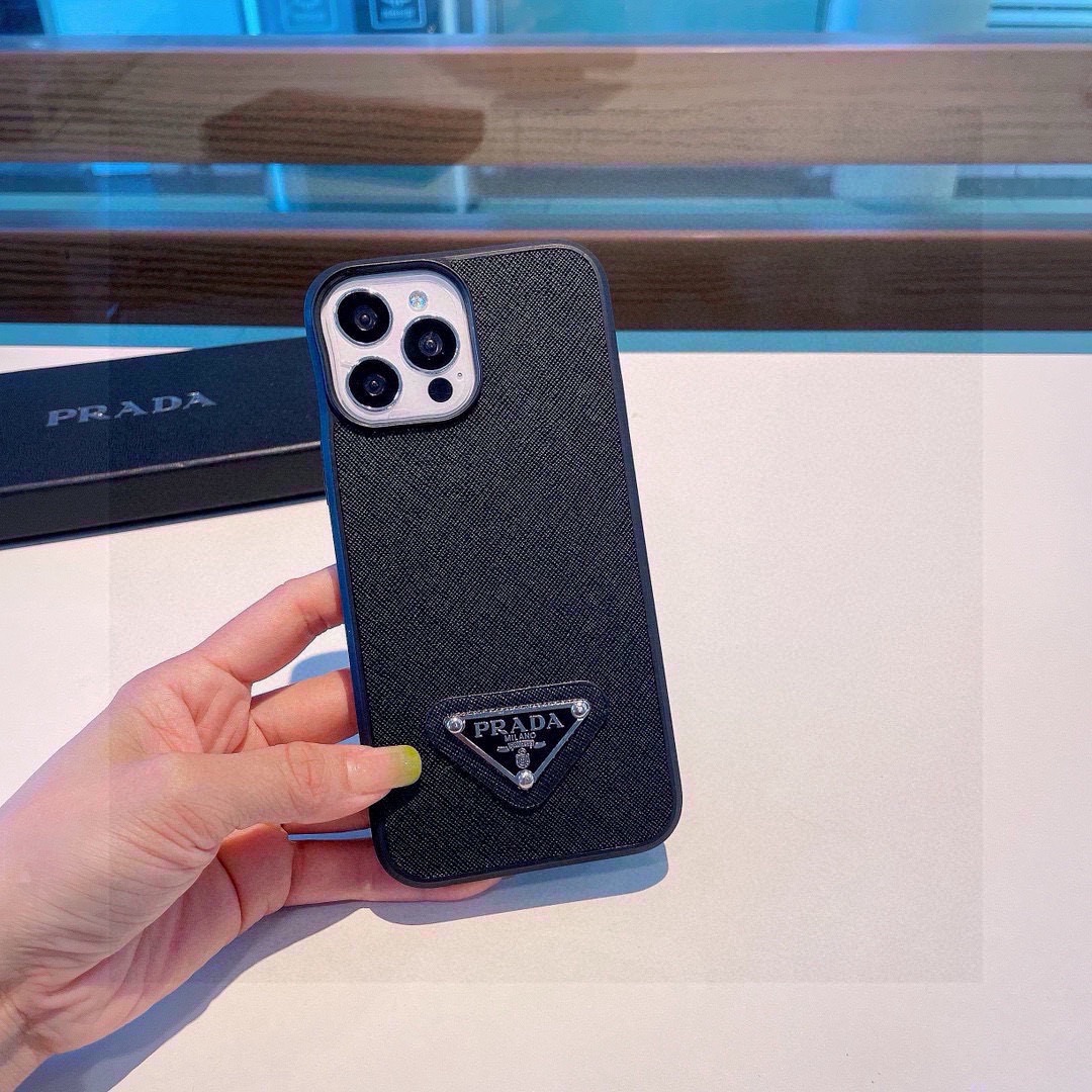 Prada Triangle-logo Saffiano Leather Protective Phone Case - KAIROO