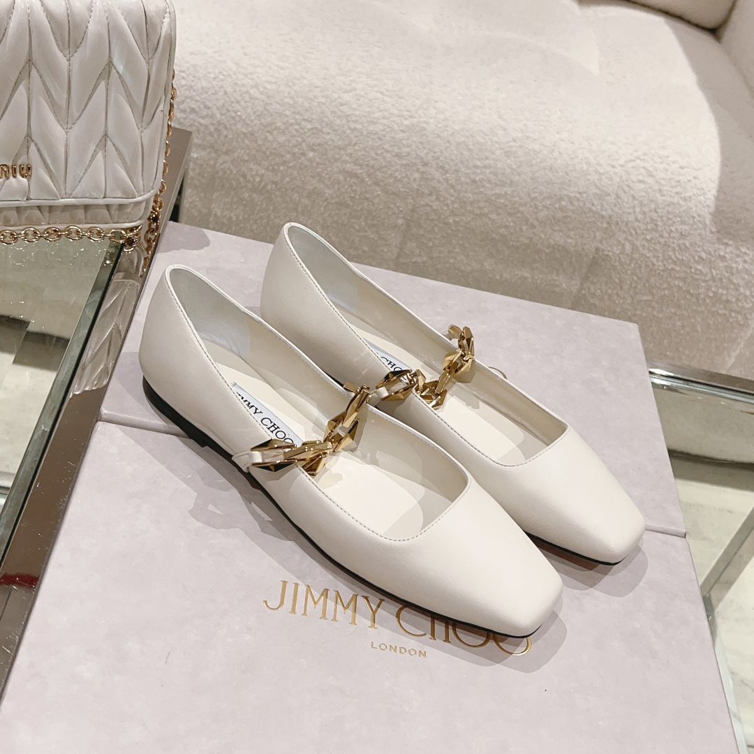 Jimmy Choo Diamond Tilda Flat Leather Square-Toe Flats - KAIROO