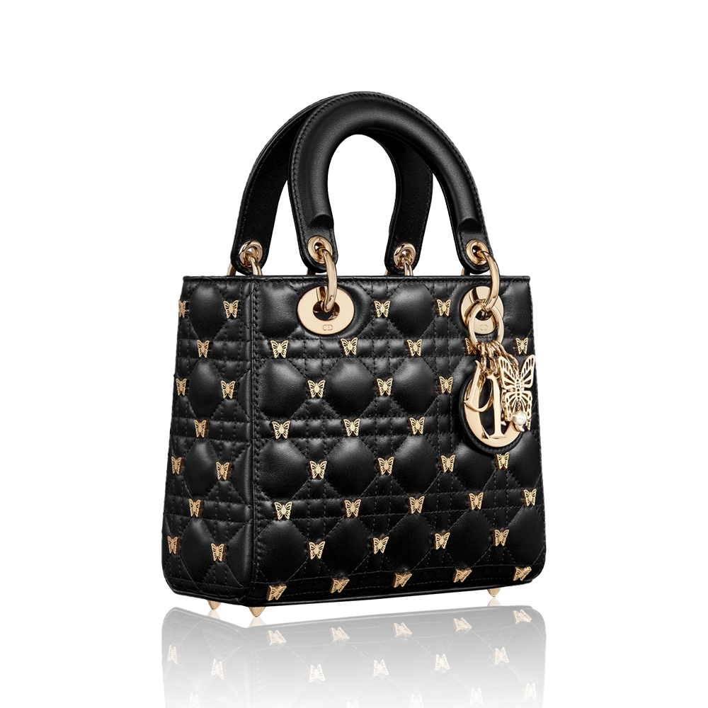 Dior Lady Dior Lambskin Cannage Butterfly Studded Dior Handle Crossbody Bag - KAIROO
