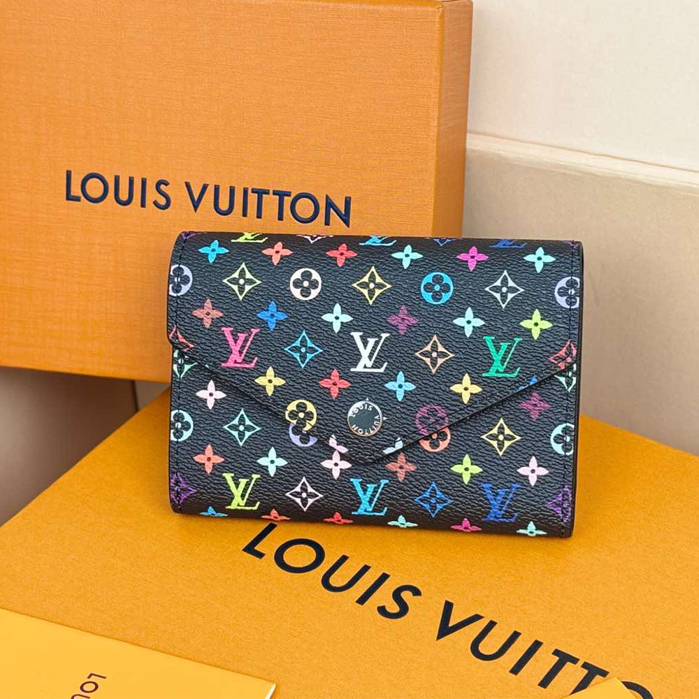 Louis Vuitton LV  Murakami Black Multicolore Compact Three-fold Wallet - KAIROO