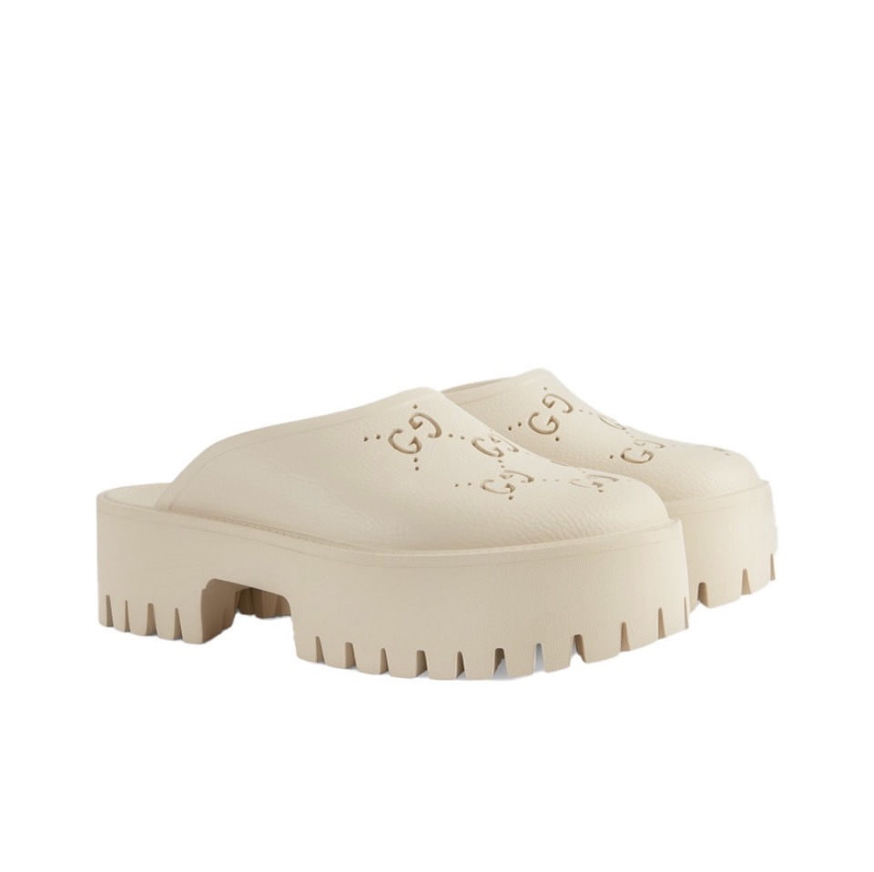 GUCCI Perforated GG Rubber Platform Mules Slide Sandal - KAIROO