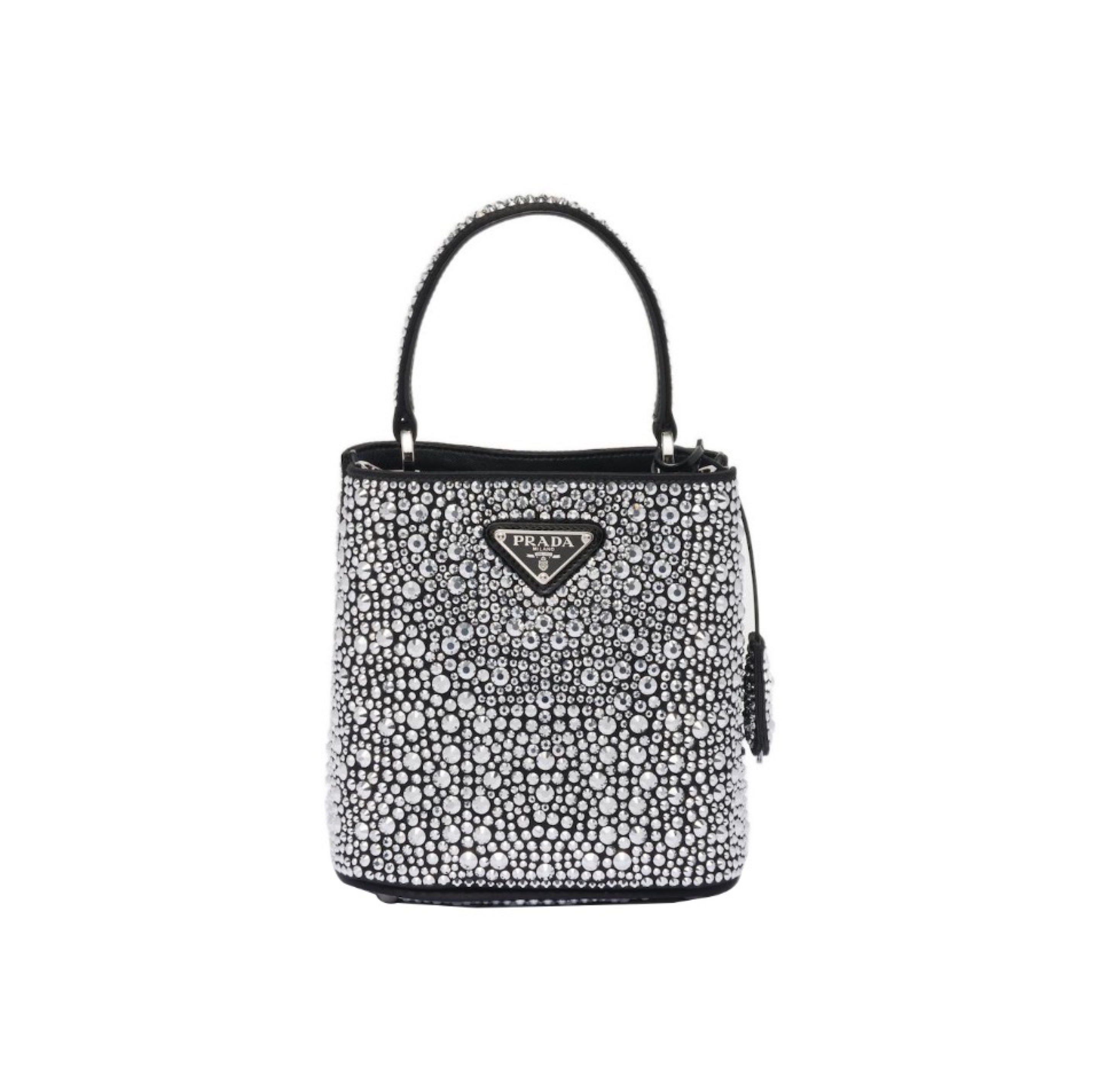 Prada All Over Crystal Satin Detachable Strap Handle Bucket Bag - KAIROO