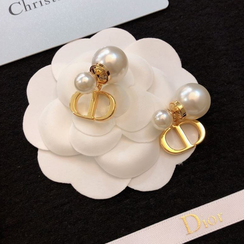 Dior Gold-Finish Metal CD Icon Double Pearl Stud Earrings - KAIROO