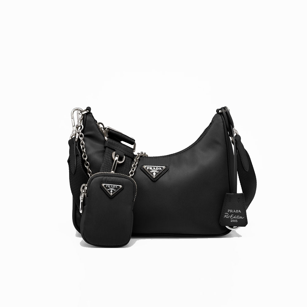 Prada 3-in-1 Nylon Multi-accessory Curved Hobo Shoulder Bag With Removable Pouch/ Collection - KAIROO
