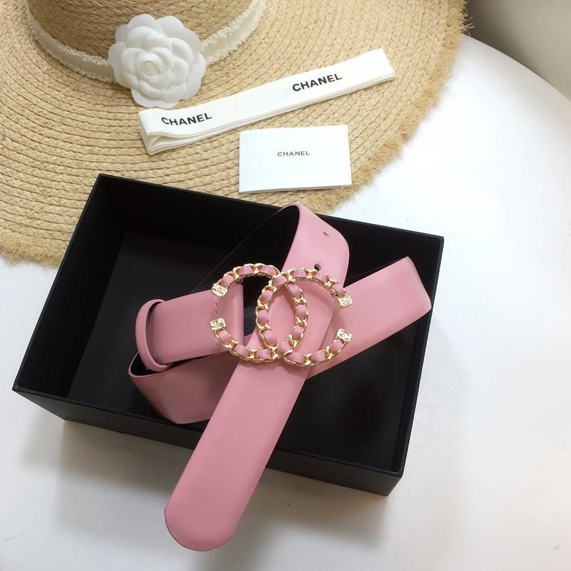 Chanel Belt With Double C Buckle Pink with Gold mix Pink Hardware Women Belt 30MM - KAIROO