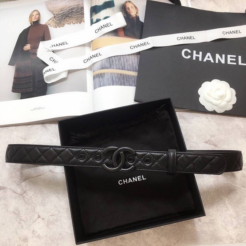 Chanel Belt Quilted With Double C Buckle Black With Black Hardware Women Belt 30MM - KAIROO