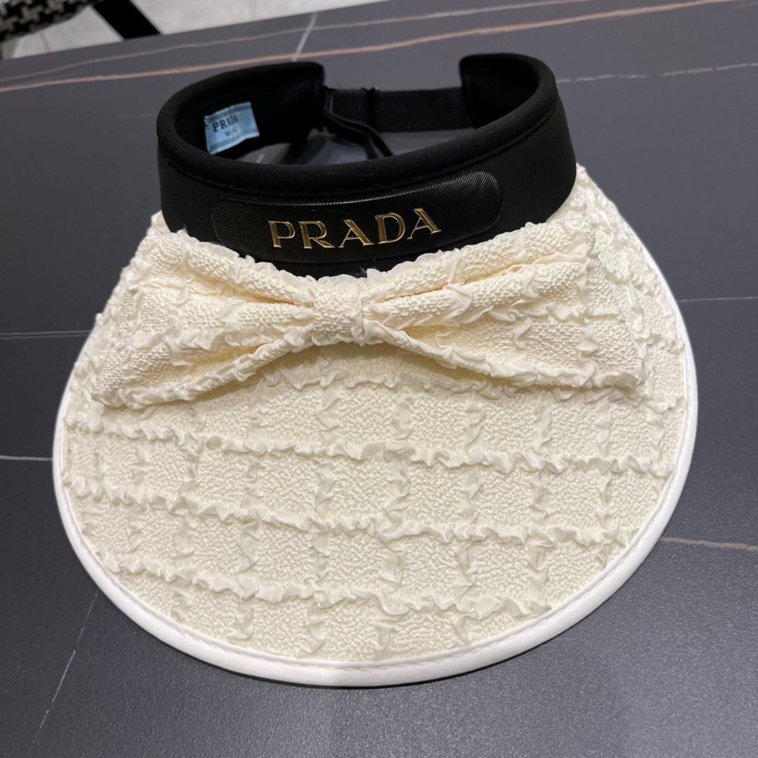 Prada Bow-embellished Textured Fabric Wide-brim Sun Visor Hat - KAIROO