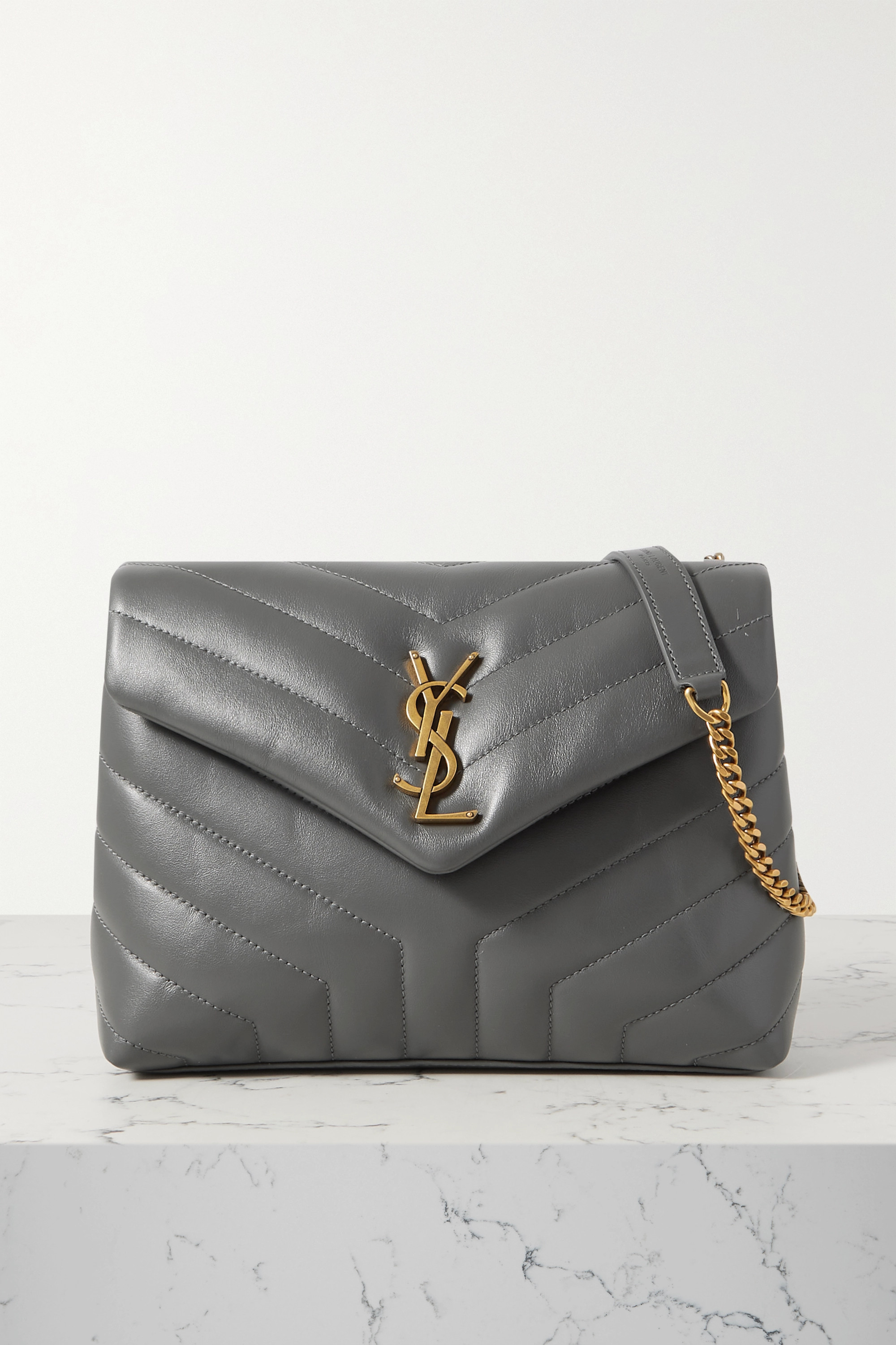 Saint Laurent YSL Loulou small quilted leather shoulder bag grey - KAIROO