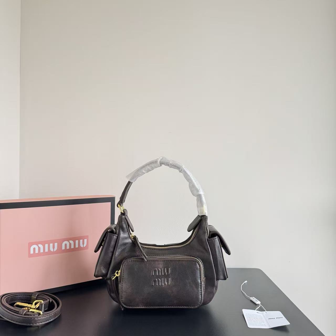Miu Miu Pocket Hobo Crescent Leather Shoulder Bag /15A - KAIROO