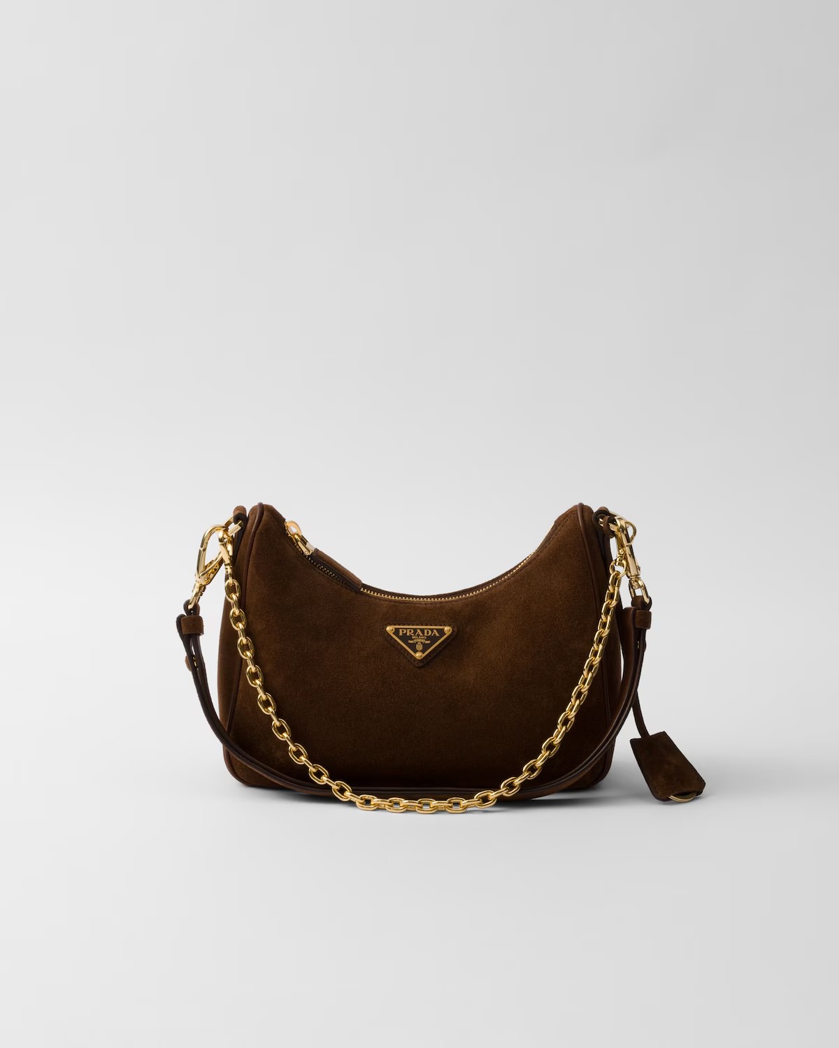 Prada Re-Edition 1995 Suede Tri-Logo Hobo Chain Bag/ Ebony - KAIROO