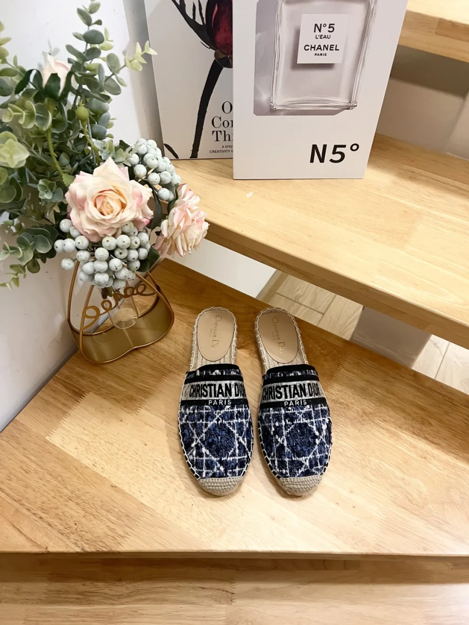 Dior Christian Dior Granville Tweed Espadrille Mule Backless Slipper Sandals Top Quality - KAIROO